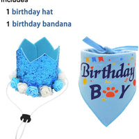 Bandana de cumpleaños para perro, pañuelo y corona, sombrero de cumpleaños, diseño de flores para perros de tamaño mediano a grande - BESTMASCOTA.COM