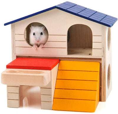 BWOGUE - Caseta de hámster de dos capas de madera para mascotas, juguete para masticar - BESTMASCOTA.COM