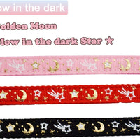 Barleygoo - 3 collares de gato con campanas de luna dorada y estrellas, ajustable de seguridad para cachorros que brillan en la oscuridad con colgante - BESTMASCOTA.COM