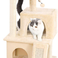 Pawz Road Cat Tree Torre de lujo para gatos con doble condominio, espaciosa percha, postes de sisal completamente envueltos para rascar y bolas reemplazables para colgar - BESTMASCOTA.COM