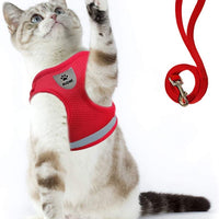 Arnés de gato y correa para caminar a prueba de escape, arnés de malla suave, arnés ajustable para gato con correa reflectante, ajuste cómodo para mascotas, gato, cachorro, conejo - BESTMASCOTA.COM