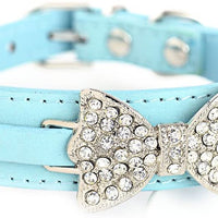 aolove Moda Rhinestones Diamante mariposa lazo corbata ajustable Piel Sintética mascota collares para perros gatos cachorro - BESTMASCOTA.COM