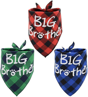 Busypaws 3 PCS Big Brother Dog Bandanas Plaid Reversible Triangle Bibs Pet Scarf Accessories - BESTMASCOTA.COM