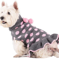 kyeese Dog Sweater Dress Turtleneck Polka Dot Dog Sweaters Knitwear Warm Pet Sweater with Pom Pom Ball - BESTMASCOTA.COM