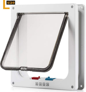 Cat puerta con cerradura de 4 Way, Cat Flap Puerta Grande, color blanco Pet Puerta Kit para gatito pequeño perro, instalación fácil de, el tamaño 9.2" x 2" x 9.9" - BESTMASCOTA.COM