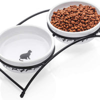 Y YHY Cuencos de cerámica para gatos y mascotas, cuencos de agua o alimentos de 312 ml, platos dobles para gatos, regalo para gato, color blanco - BESTMASCOTA.COM