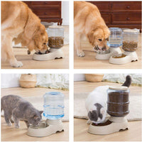 Alimentador automático para gatos y dispensador de agua en juego con alfombrilla de comida para mascotas para perros pequeños, medianos, cachorros, gatitos, gran capacidad, 1 galón x 2 - BESTMASCOTA.COM