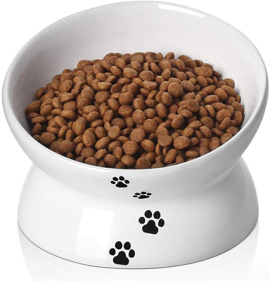 Y YHY - Cuenco de cerámica para comida de gato, diseño inclinado, ángulo de inclinación para proteger la columna vertebral del gato, sin estrés, prevención de reflujo, regalo para gato, color blanco - BESTMASCOTA.COM
