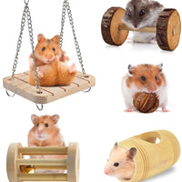 ERKOON - Juego de 14 juguetes para masticar hámster, rata, cobayas, chinchilla, accesorios para masticar, mancuernas de madera natural, con rodillos de cuidado de los dientes para conejos, pájaros, hámster, gerbil - BESTMASCOTA.COM