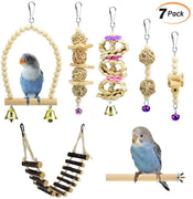 KATUMO 7 piezas de juguetes de loro para pájaros, de madera natural, para pájaros, escalada, masticar, hamaca, escalera, campana, jaula para pájaros, juguetes para Budgerigar, Parakeet, Conure, Cockatiel, Mynah, Love Birds - BESTMASCOTA.COM