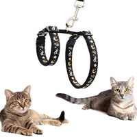 Cat Harness and Leash Set for Outdoor Walking Escape Proof Adjustable Soft Safety Strap with Golden Star and Moon Design Glow in The Dark - BESTMASCOTA.COM
