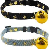 SLSON - 2 collares para gatos con campana para gatitos y cachorros, lindo collar con patrón de estrellas y campana dorada para gatito de mascota ajustable de 8 a 12 pulgadas - BESTMASCOTA.COM