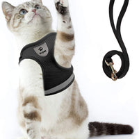 Arnés de gato y correa para caminar a prueba de escape, arnés de malla suave, arnés ajustable para gato con correa reflectante, ajuste cómodo para mascotas, gato, cachorro, conejo - BESTMASCOTA.COM