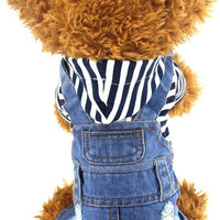 DoggyZSTYLE Ropa de perro gato azul rayado pantalones vaqueros de una sola pieza chaqueta trajes ropa con capucha Abrigos con capucha para cachorros pequeños y medianos - BESTMASCOTA.COM