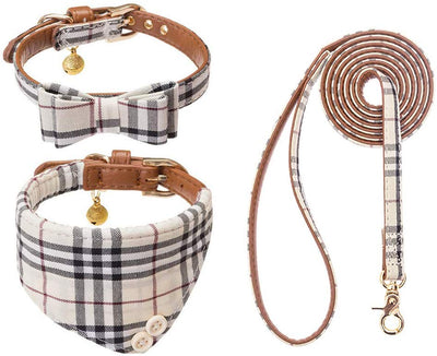 EXPAWLORER Juego de collar y correa para perro, clásico, a cuadros, ajustable, bandana y collares con campana para cachorros y gatos, 3 unidades - BESTMASCOTA.COM