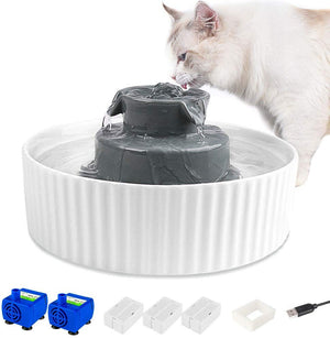 QiMH Ceramic Pet Cat Fountain 360° Cupcake Porcelain Dog Water Fountain, Ultra Quiet Automatic Pet Drinking Fountain Water Dispenser with USB Port, Replacement Pump and Filters - BESTMASCOTA.COM