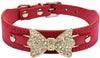 aolove Moda Rhinestones Diamante mariposa lazo corbata ajustable Piel Sintética mascota collares para perros gatos cachorro - BESTMASCOTA.COM