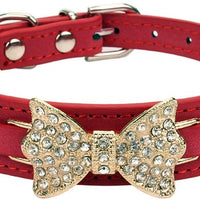 aolove Moda Rhinestones Diamante mariposa lazo corbata ajustable Piel Sintética mascota collares para perros gatos cachorro - BESTMASCOTA.COM