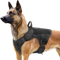 Rabbitgoo Tactical Dog Harness Vest Large with Handle, Military Working Dog Molle Vest with Metal Buckles & Loop Panels, No-Pull Adjustable Training Harness with Leash Clips for Walking Hiking Hunting - BESTMASCOTA.COM