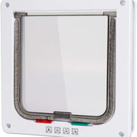 Depets - Puerta con solapa para gatos con 4 vías (tamaño externo 7.5 x 7.5 in), kit de puerta magnética para mascotas, color blanco, resistente a la intemperie, puerta para gatos y perros - BESTMASCOTA.COM