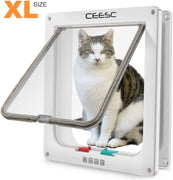 CEESC Pet Door for Cats & Doggie (Outer Size 11" x 9.8"), 4 Way Locking Extra Large Cat Door for Interior Exterior Doors, Weatherproof Cat Flap Door for Pet with Circumference < 24.8" - BESTMASCOTA.COM