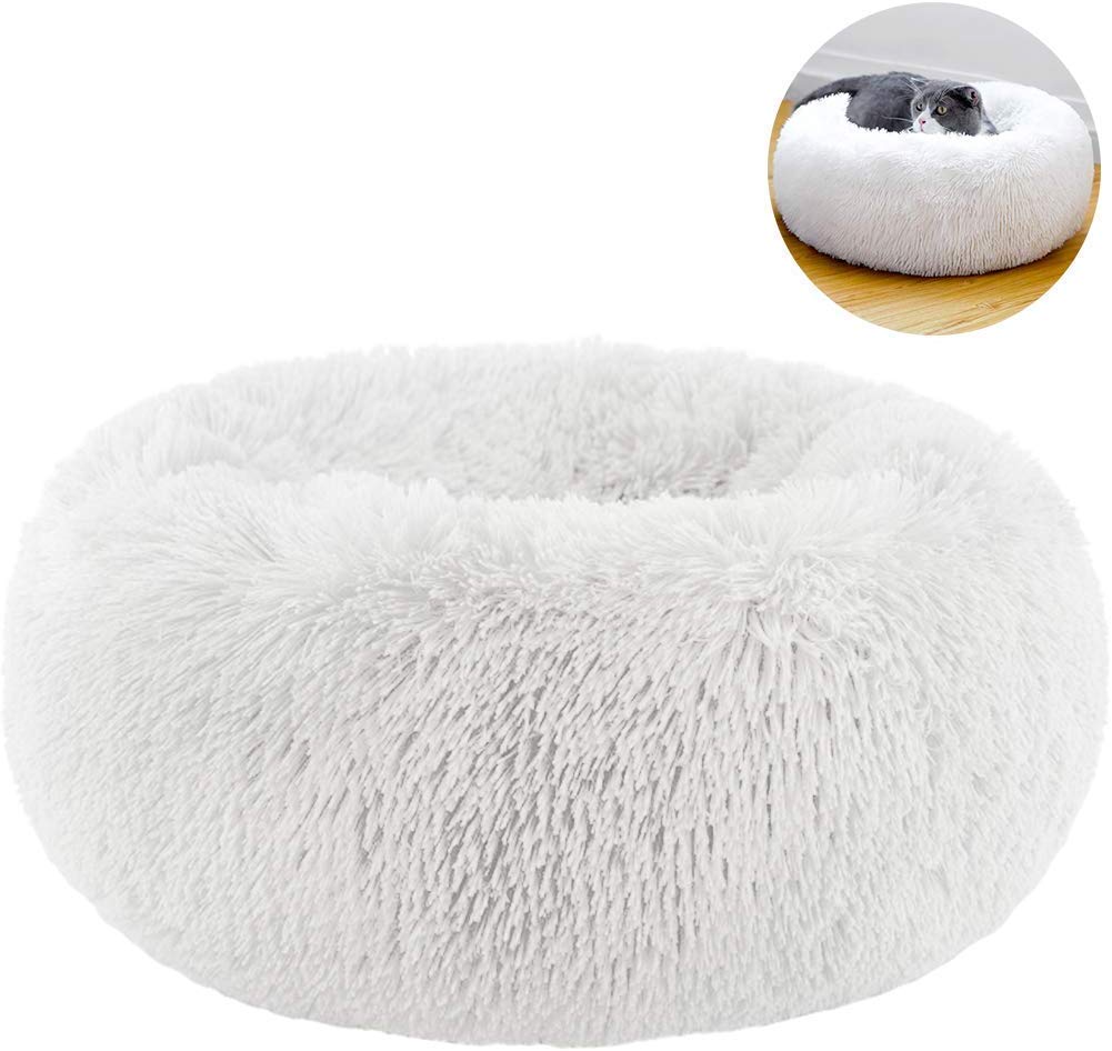 TINTON LIFE Cama de lujo de piel sintética para gatos y perros pequeños, redonda, con forma de dona, oval, de felpa, acogedora cama para gatos para un sueño mejorado - BESTMASCOTA.COM