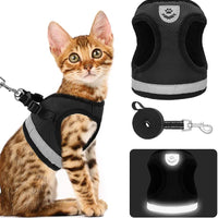 Juego de arnés y correa para gato, a prueba de escape, arneses ajustables para mascotas, para caminar, suave de malla de panal de abeja, arnés con correa reflectante que proporciona seguridad en la noche - BESTMASCOTA.COM