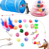 Fashion's Talk Kitten surtido de 4 niveles de torres de juguete interactivo, cepillo de aseo para gatos, pluma de gato, 2 vías de túnel, cubierta de lata de gato, cuenco de agua portátil para gato, cachorro, gatito - BESTMASCOTA.COM