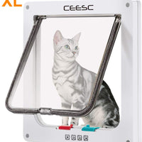CEESC Puerta grande para gato (Tamaño exterior 11" x 9.8"), puerta de 4 vías con cerradura para ventanas y puerta de cristal corredera, puerta de solapa para gatos y perros con circunferencia < 24.8" - BESTMASCOTA.COM