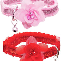 azuza Collar para gato con campana, 2 collares con purpurina para gato con accesorios de flores, rojo y rosa romántico - BESTMASCOTA.COM