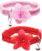 azuza Collar para gato con campana, 2 collares con purpurina para gato con accesorios de flores, rojo y rosa romántico - BESTMASCOTA.COM