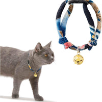 Necoichi Chirimen Cat Collar with Clover Bell, Handcrafted in Japan, 1 Size fits All - BESTMASCOTA.COM