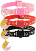 Barleygoo - 3 collares de gato con campanas de luna dorada y estrellas, ajustable de seguridad para cachorros que brillan en la oscuridad con colgante - BESTMASCOTA.COM