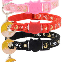 Barleygoo - 3 collares de gato con campanas de luna dorada y estrellas, ajustable de seguridad para cachorros que brillan en la oscuridad con colgante - BESTMASCOTA.COM