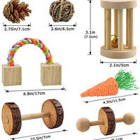 ERKOON - Juego de 14 juguetes para masticar hámster, rata, cobayas, chinchilla, accesorios para masticar, mancuernas de madera natural, con rodillos de cuidado de los dientes para conejos, pájaros, hámster, gerbil - BESTMASCOTA.COM