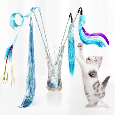 D.Home Cat Feather Toys,Interactive Kitten Cat Wand Toy Cat Hunting Fishing Rod with Bell-Pack of 4 - BESTMASCOTA.COM