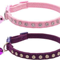 BINGPET Collar de gato con campanas Breakaway, suave terciopelo seguro, collares ajustables con diamante brillante, rosa y morado, 2 unidades - BESTMASCOTA.COM
