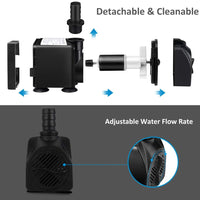 GROWNEER 550GPH Bomba sumergible 30 W Ultra silenciosa Fuente Bomba de agua, 2000 L/H, con elevación de 7.2 ft de altura, 3 boquillas para acuario, tanque de peces, estanque, hidropónico, estatuario - BESTMASCOTA.COM