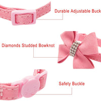 BINGPET Collar para gato con pajarita de campana, hebilla de seguridad ajustable, diamante de imitación de terciopelo, 2 unidades, rosa y negro - BESTMASCOTA.COM