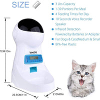 Iseebiz - Comedero automático para gatos, dispensador de comida para mascotas de 3 litros, para perros de gatos medianos y grandes, 4 comidas, grabadora de voz y temporizador, programable, control de porciones - BESTMASCOTA.COM