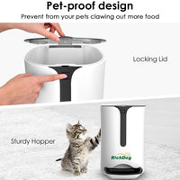 RICHDOG Alimentador automático para gatos, temporizador programable y control de porciones para cada comida, grabadora, enchufe de pared USB y baterías, alimentador automático para gatos para todos los animales pequeños (hasta 4 comidas/día 7 L) - BESTMASCOTA.COM
