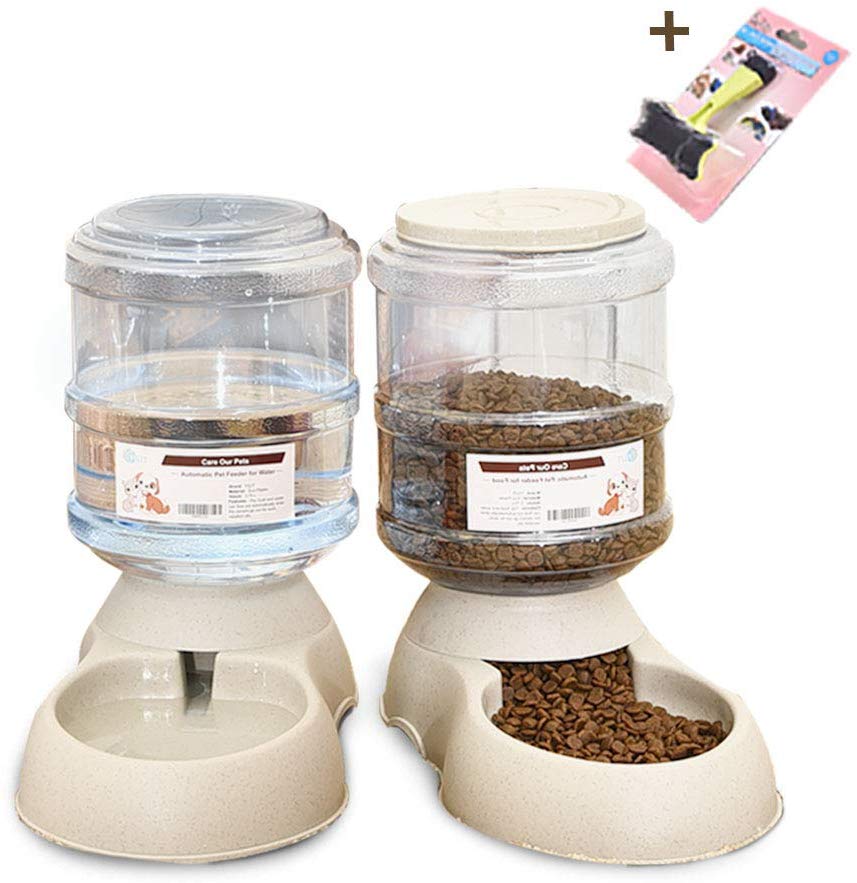 Mingzheng - Juego de alimentador automático de alimentos y agua con cepillo para rebanar con temporizador digital para gatos y perros pequeños, solución para mascotas, fácil de desmontar/limpiar/montar/rellenar - BESTMASCOTA.COM