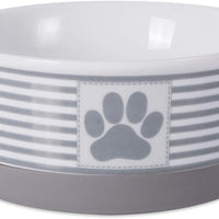 Bone Dry DII Paw Patch & Stripes Ceramic Pet Bowl for Food & Water with Non-Skid Silicone Rim for Dogs and Cats - BESTMASCOTA.COM