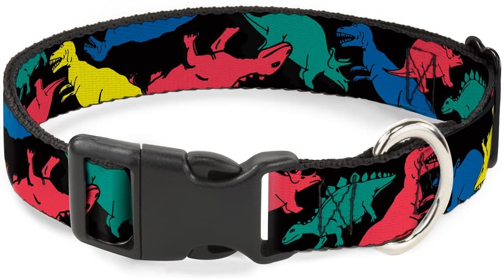 buckle-down pc-w30427-m Dinosaurios Negro/Multicolor de plástico Clip Collar, Medio/11 – 17" - BESTMASCOTA.COM