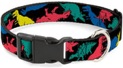 buckle-down pc-w30427-m Dinosaurios Negro/Multicolor de plástico Clip Collar, Medio/11 – 17" - BESTMASCOTA.COM