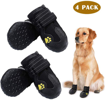 PK.ZTopia Botas para perros, botas impermeables para perros, botas de lluvia, zapatos para perros de tamaño mediano a grande con dos correas reflectantes de sujeción y suela antideslizante resistente (negro 4 piezas) - BESTMASCOTA.COM