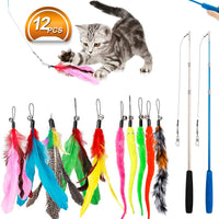 Juguete para gatos con plumas de JIARON, 2 piezas retráctiles de juguete para gatos y 10 piezas de repuesto con relleno de campana, temporizador interactivo y divertido ejercicio para gatos o gatos. - BESTMASCOTA.COM
