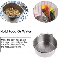 Comedero de pájaros con abrazadera, jaula de acero inoxidable para alimentos, cuencos de agua para loro, comedero de pájaros para jaula, animales pequeños, loro, pinzones, chinchilla – 2 paquetes - BESTMASCOTA.COM