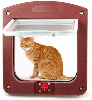 Puerta de gato con 4 vías de bloqueo, puerta de solapa de gato impermeable, kit de puerta para gato y perro pequeño con circunferencia más corta que 23.0 in - BESTMASCOTA.COM