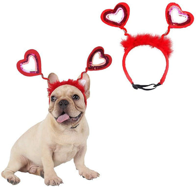 CheeseandU - Diadema para perro, gato, con lentejuelas, diseño de corazones, color rojo - BESTMASCOTA.COM